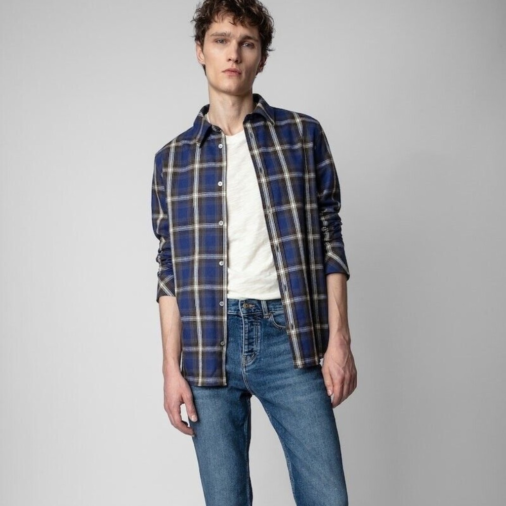 Zadig & Voltaire Stan Lc Flannel Check Blue Medium NWT